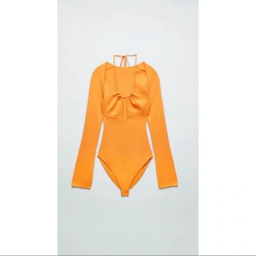 Zara Orange Cut Out Knit Bodysuit
